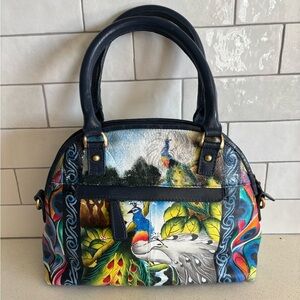 ARTISTIC EXPRESSIONS SHARIF 1827 HAND PAINTED LEATHER WOMENS PURSE BAG PEACOCK